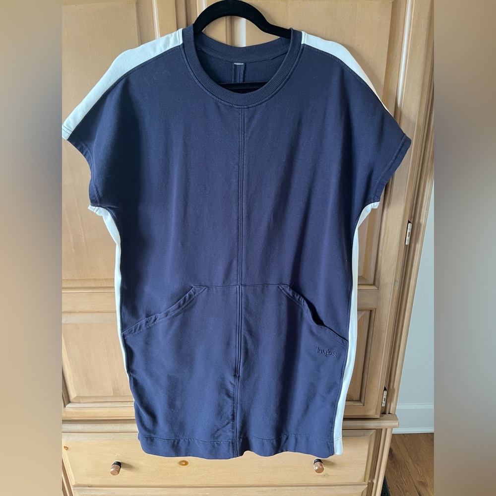 Navy and White midi Sleeve Dress